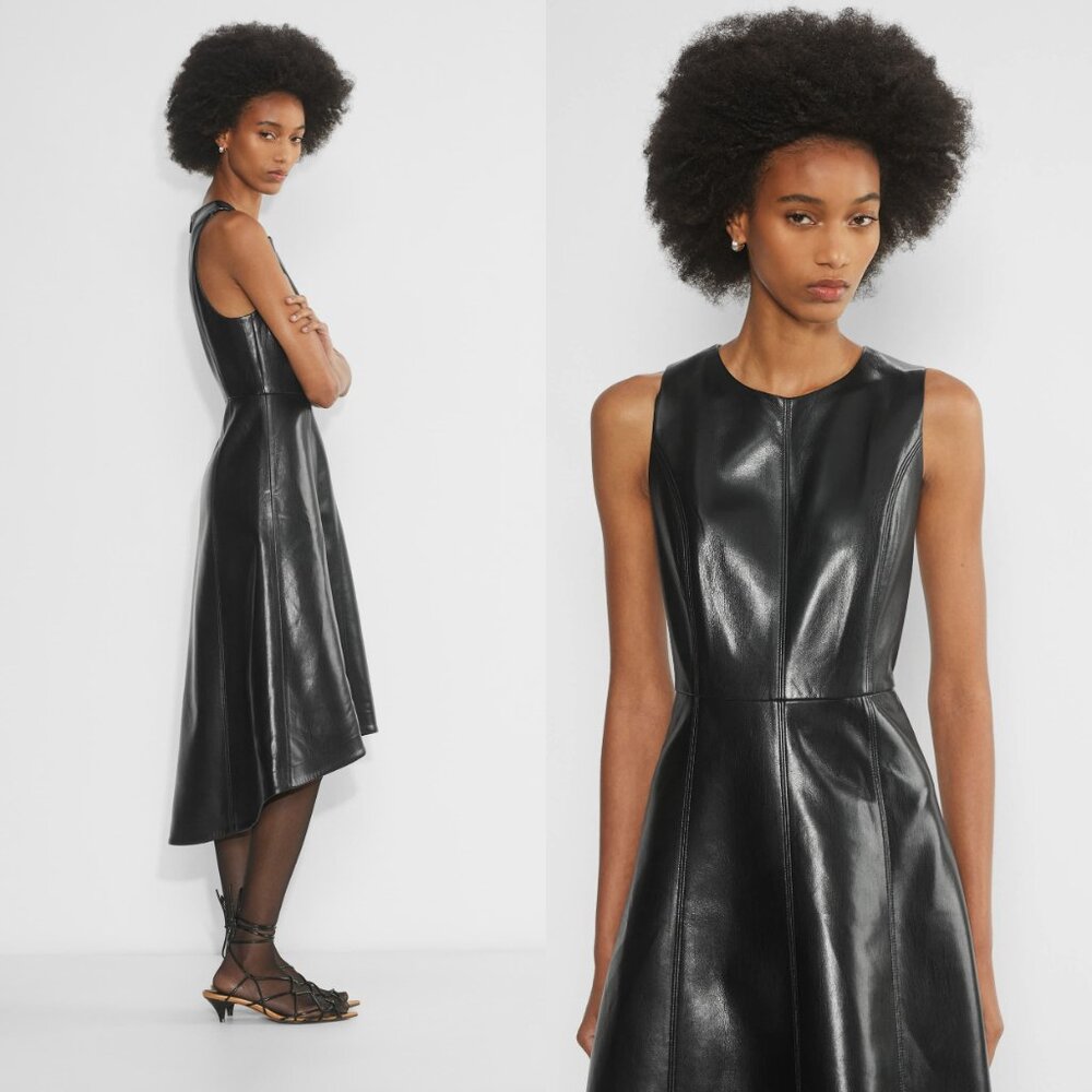Aritzia Wilfred Belcanto Black Midi Dress Faux Leather Fit & Flare Size 6 NWT